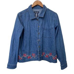 Denim & Co Women's Blue Jean Jacket Embroidered Size Large